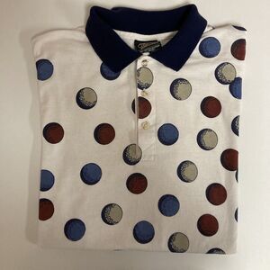 Vintage Chip Beck Collection‎ Polo Shirt L Golf Balls All Over Print Made in USA